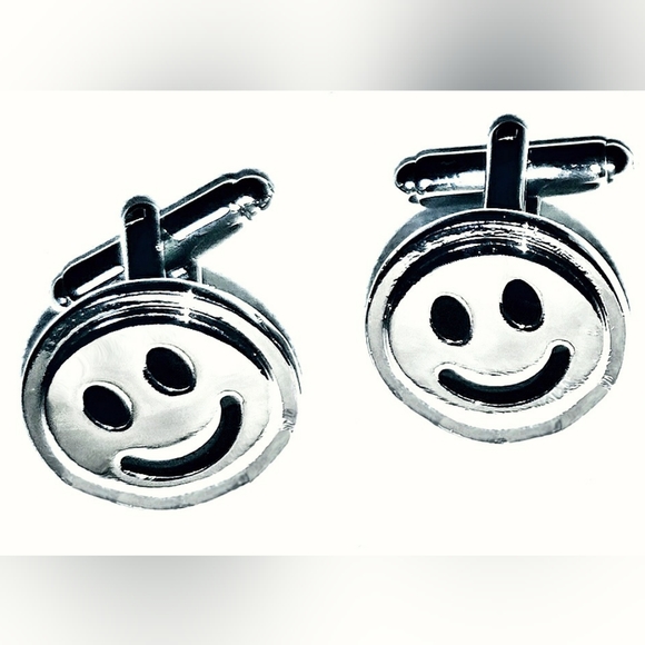 NEW Cufflinks: "Smile Emoji". Happiness. Smiling Face. Silver-Tone, Bullet Back. - Picture 1 of 5